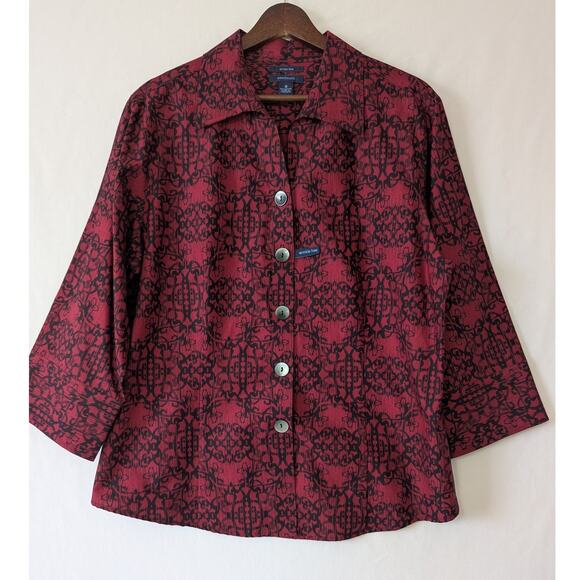 Westbound Womens Dark Red Wrinkle Free Button Up Shirt Size 18 Geometric Print - Picture 1 of 8
